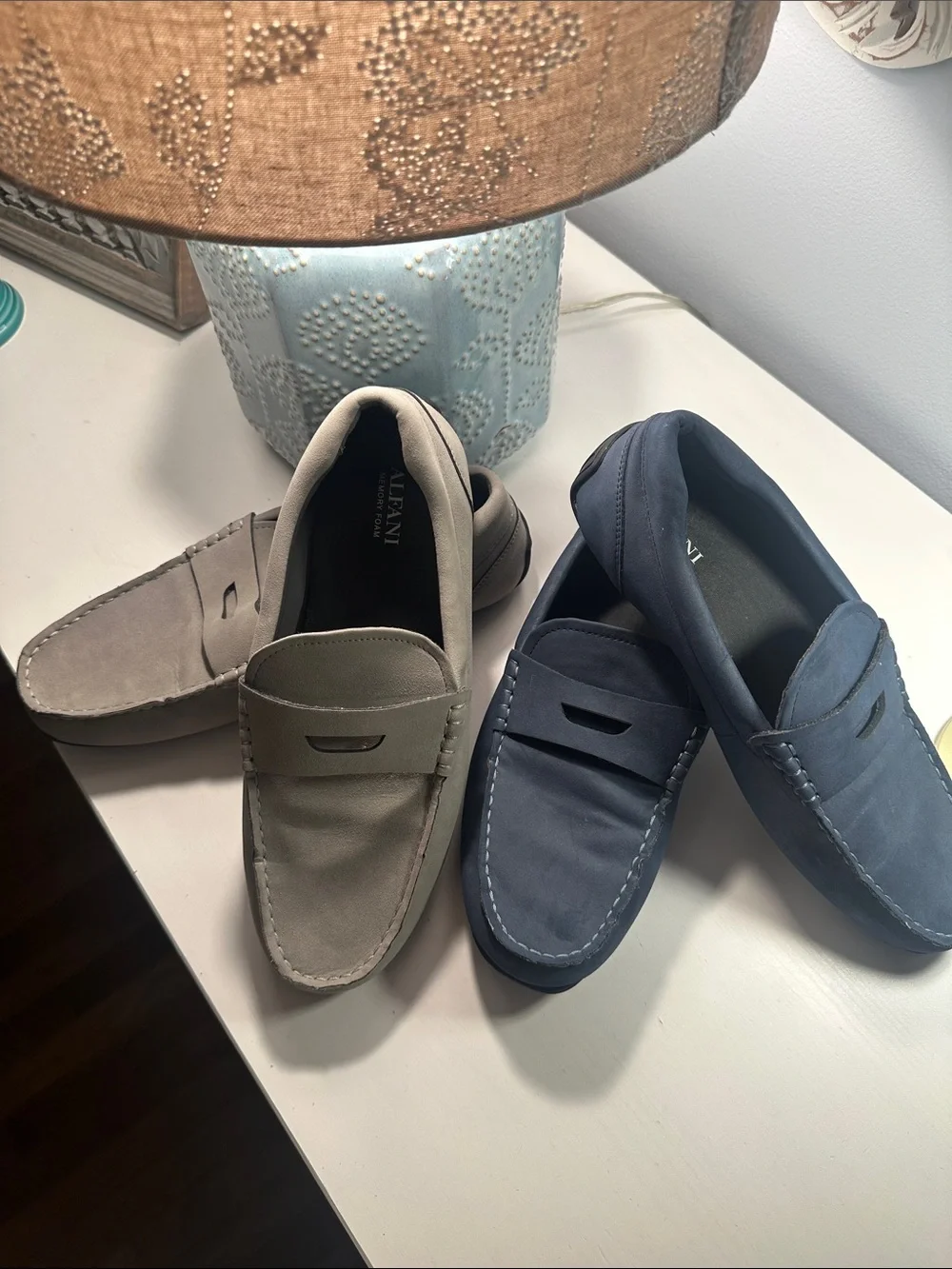 Alfani Men's Suede Penny Loafers - Navy and Gray 8.5 Mens